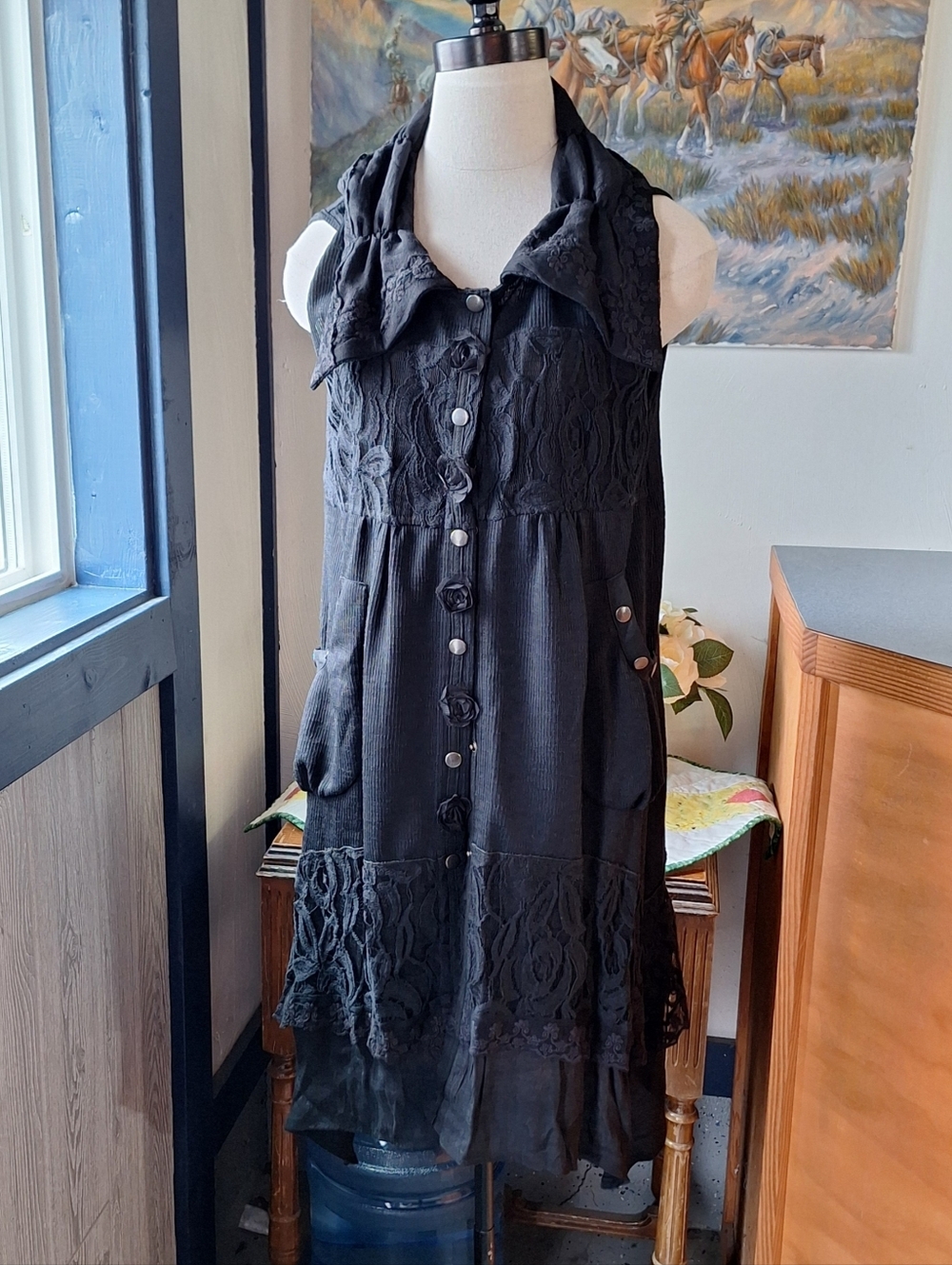 Pretty Angel Sleeveless Boho Lace Snap Dress, Size Medium RN#109796 - Picture 4 of 13